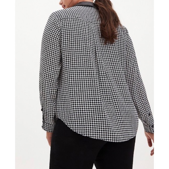 🆕Black White Houndstooth Georgette Faux Leather Collar Blouse Shirt 1 1X Torrid - Picture 4 of 7